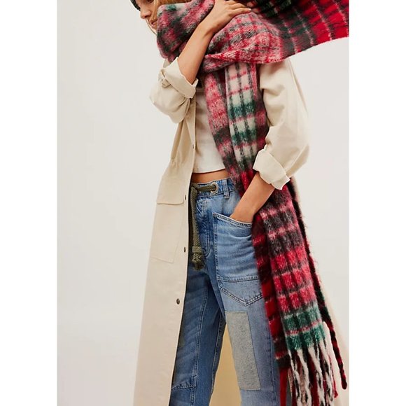 Free People Accessories - FREE PEOPLE Falling For You Brushed Plaid Scarf / Candy Apple